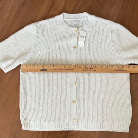Anthropologie Maeve Short-Sleeve Button-Front Cardigan-Ivory-Large-NWT - Picture 5 of 7